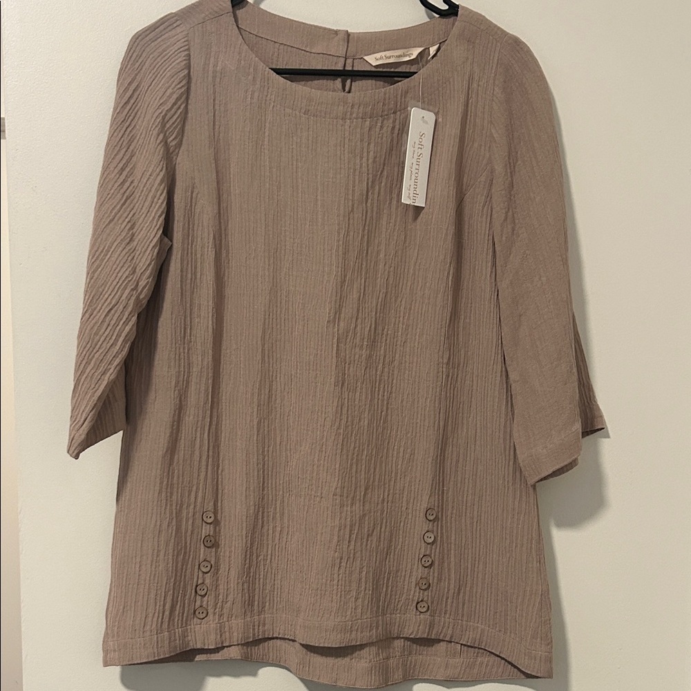 NWT Soft Surroundings Cotton Gauze Tunic Pebble Taupe Size PS